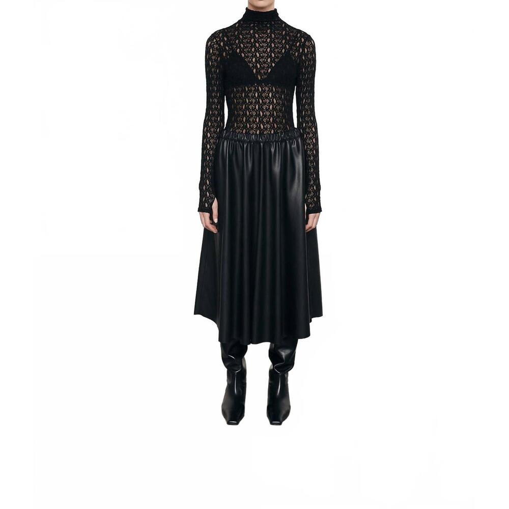 NEW ENZA COSTA lace long sleeve turtleneck top in black